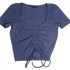 Zara‎ Deep Blue Ruched Crop Top